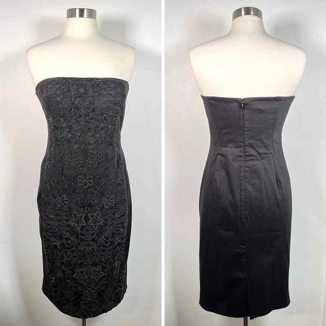 All Saints Beaded Embellished Strapless Dress US 8 Black Bodycon EUC!