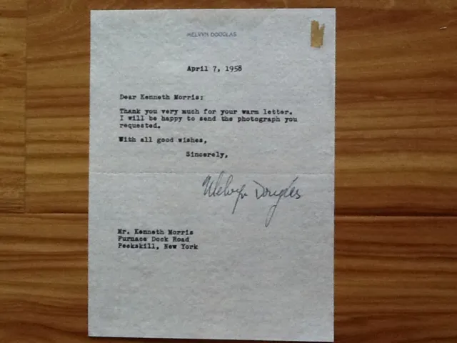 Melvyn Douglas SIGNED Letter 1958  Beautiful Signature Garbo Hepburn Co-Star