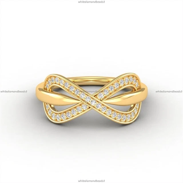 0.2 Ct Diamond Forever Love Band Wedding Ring 14k Yellow Gold Fine Jewelry