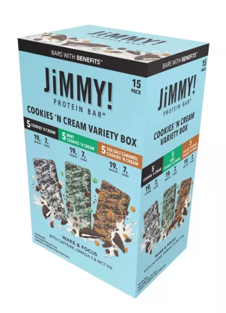 JiMMY! Protein Bars Cookies ‘n Cream Variety Pack 15 x 58g Gluten Free BBE 02/24