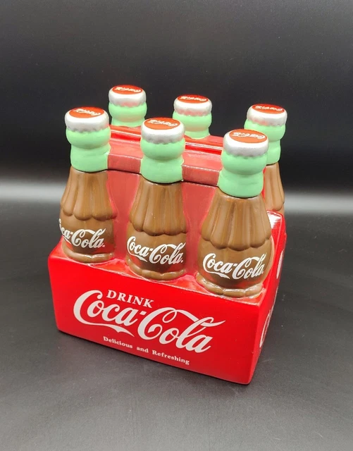 Vintage Gibson Coca Cola Six Pack Bottle Cookie Jar Green Bottle Tops 7"x 5"x 8"