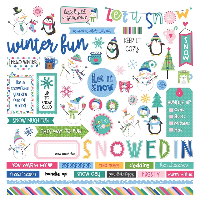 Paquete de 4 pegatinas para el día de la nieve 12""X12""-Elementos -PSNO3666