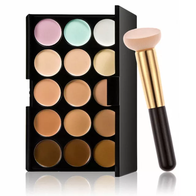 MakeUp 15 Colors Concealer Palette Contour Kit Cream Foundation Brush Set