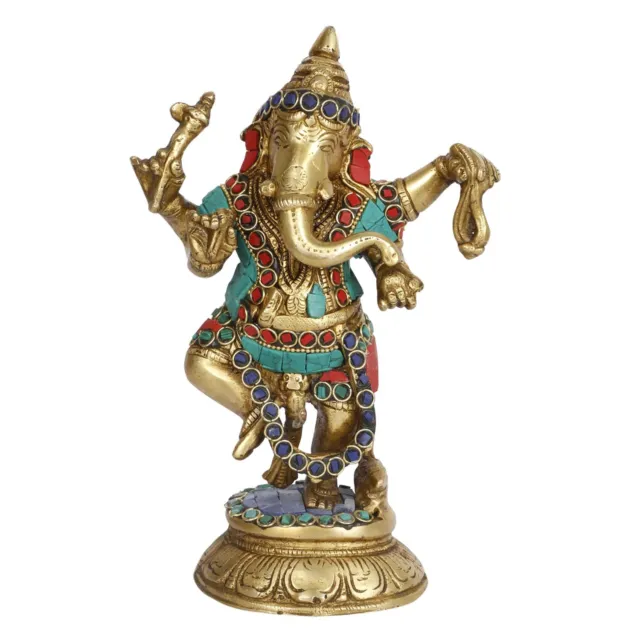 Brass Lord Ganesha Statue Dancing Ganpati Idol Diwali Pooja Good Luck Vastu 9 In