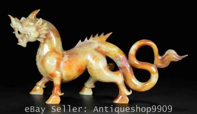 9.2" Old Chinese Hetian Nephrite Jade Carved Unicorn Beast Statue Sculpture