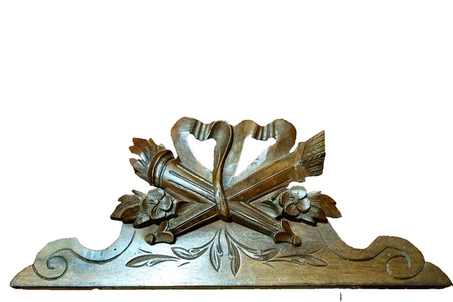 Bow ribbon flower wood carving pediment - Antique French architectural salvage