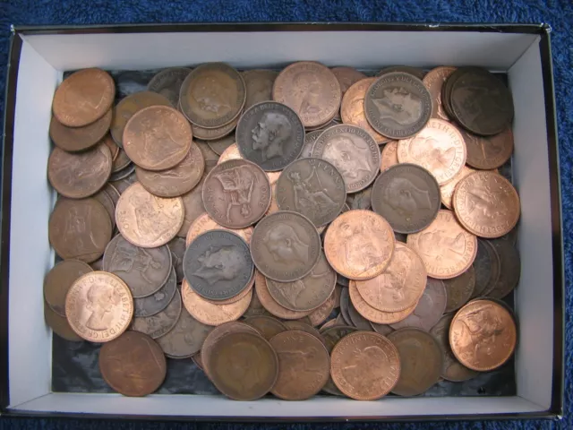 100 Clean English Copper Pennies Queen Victoria King Ed Vii Geo-V  & Vi & Qeii