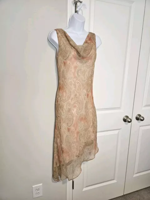 Vintage Y2K Cowl Neck Coquette Girl Style Pink/tan Paisley Midi Dress Size 5/6