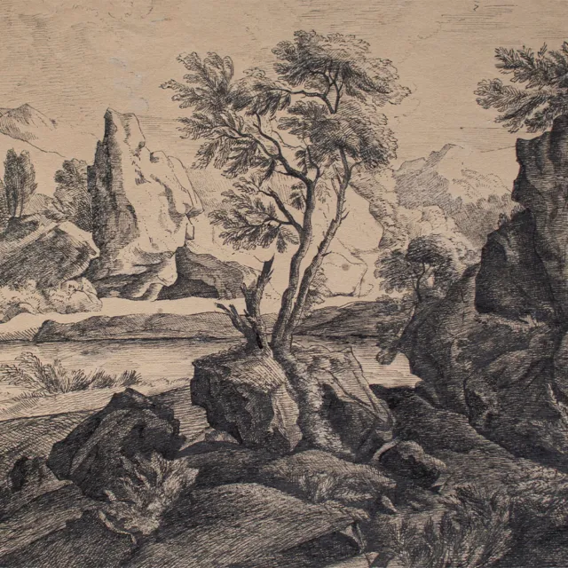 Berg Landschaft Fels Baum Nevina Radaković Tusche Zeichnung um 1880