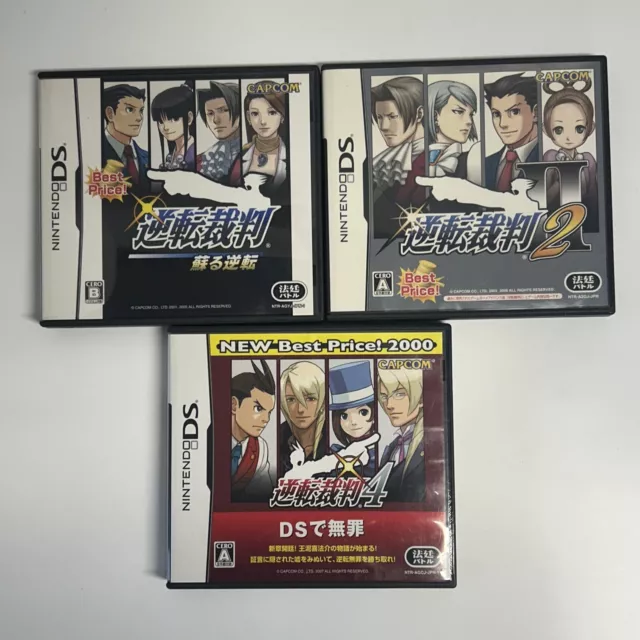 Ace Attorney Gyakuten Saiban 1 2 & 4 set Nintendo DS NDS Japan Tested 3 Lot