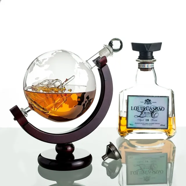 850ml Globe World Glass Crystal Whiskey Decanter Wine Bottle Christmas Gift