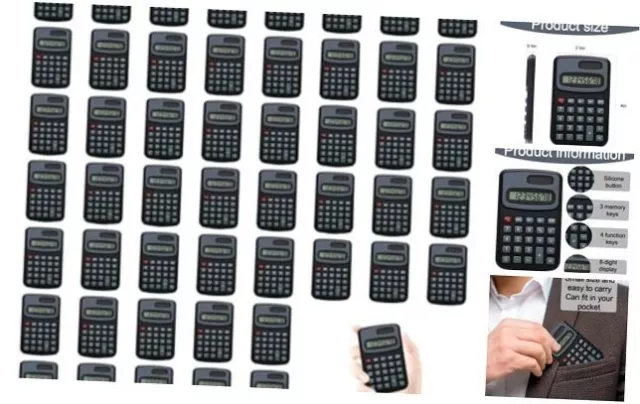 50 Pcs Pocket Calculator Bulk Small Basic Calculator Mini Calculator Pocket, 4