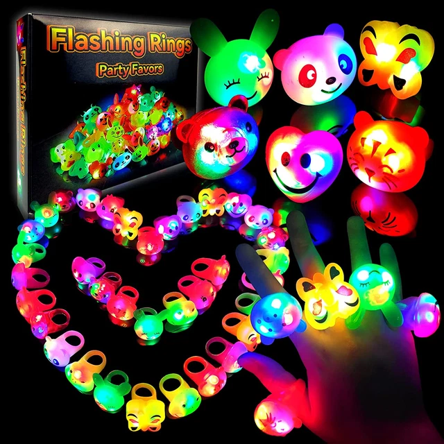 - 24 Pack LED Light up Bumpy Rings Party Favors for Kids Prizes Box Toys for Bir