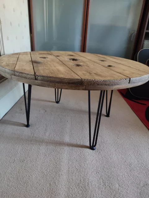 Unique Industrial Rustic Coffee Table Reclaimed Cable Reel on Hairpin Legs