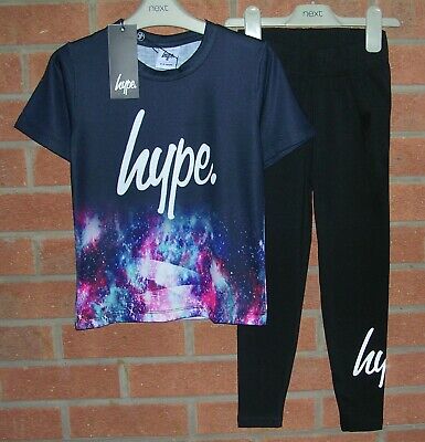 HYPE bnwt Girls Black Leggings T-Shirt Top Set Outfit Age 3-4 104 RRP £29.99 NEW