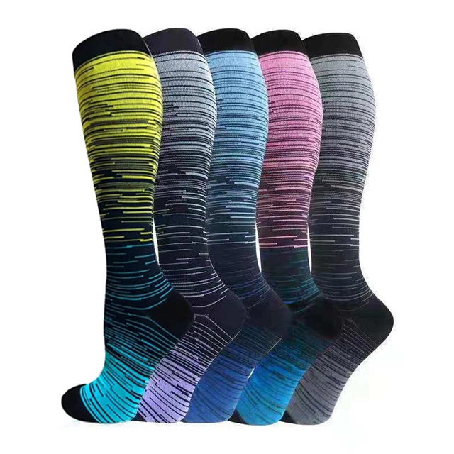 5 Pairs Compression Stocking Unisex Gradient Stripes Sports Socks Unisex (L/XL) 2