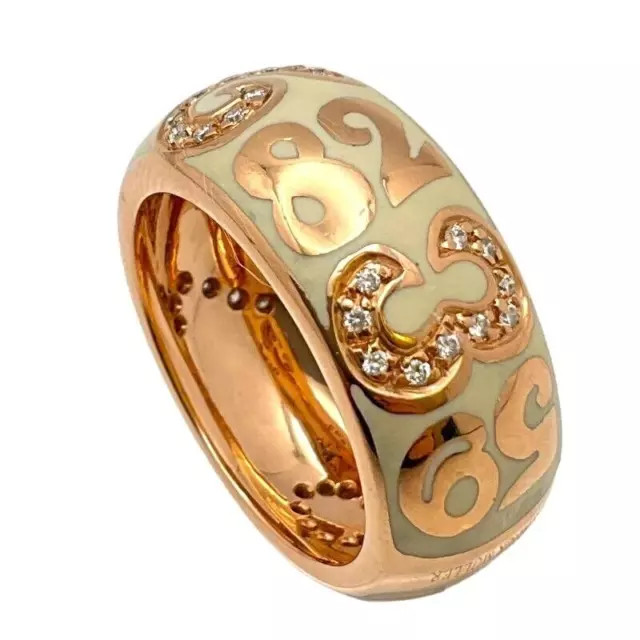 Franck Muller Talisman 18k Rose Gold Diamond White Enamel Band Ring US 8.5 Men