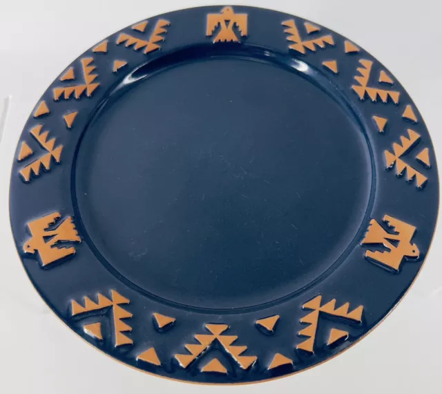 Frankoma Terracotta Pottery Native American Thunderbird Navy Blue Salad Plate 7”