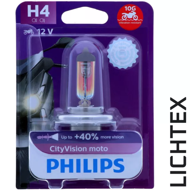 H4 PHILIPS CityVision Moto - 40% Mehr Licht Vibrationsfest Effekt NEW