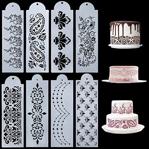 Lot 4 Pochoirs à Gâteau Dentelle - Décoration Patisserie Motifs Fleurs Et Géométriques