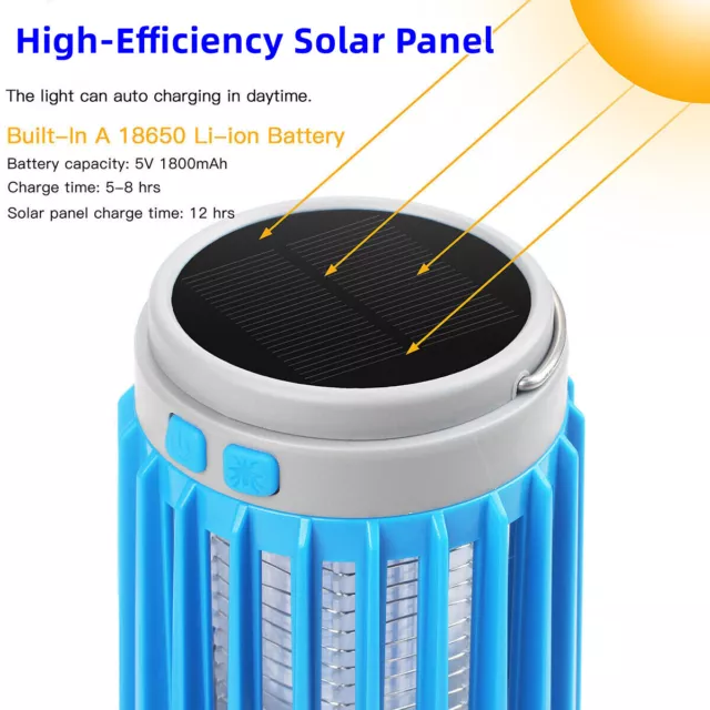 Light Electronic Solar USB Mosquito Killer Lamp Camping Lantern Insect Zapper US