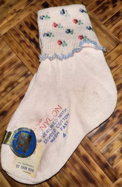 Vintage Antique Socks, Girls 4, Embroidered NEW With Original Tags, Revelry Hose