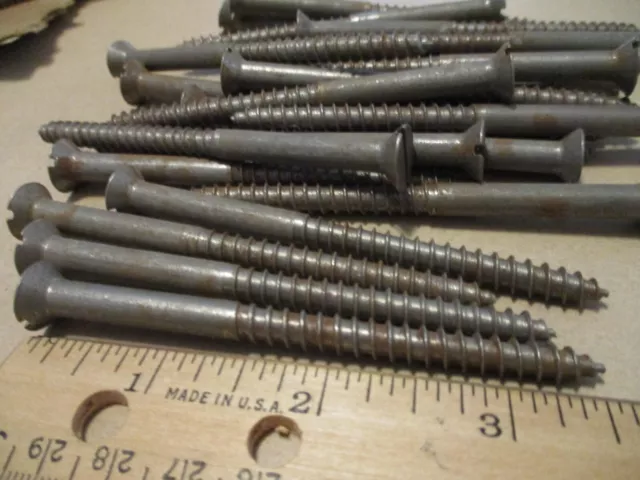 20-- Big--New-Old Stock, Slotted Flat Head Steel Wood Screws, 3 1/2" Long X #14