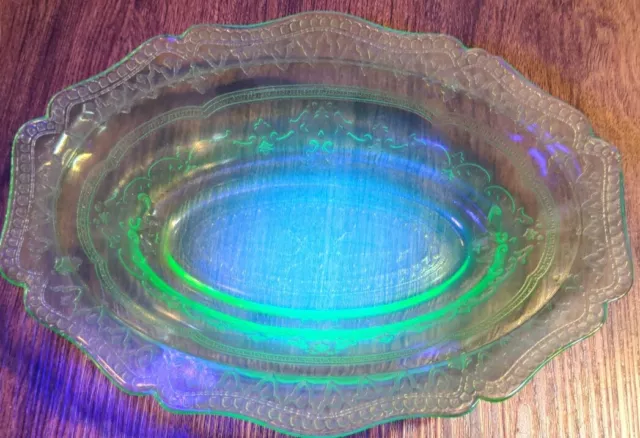 Patrician Green Depression Glass Oval Serving Bowl Federal Glass