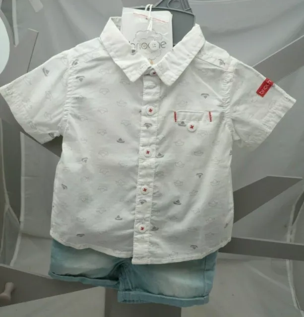 Brioche ensemble chemise motif bateaux et short bleu bébé garçon 1-2 mois 2