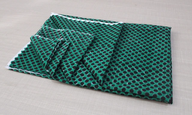 Indien Handmade Vert Noir à Pois Tissu Handblock Coton Couture Tissu 4.6m