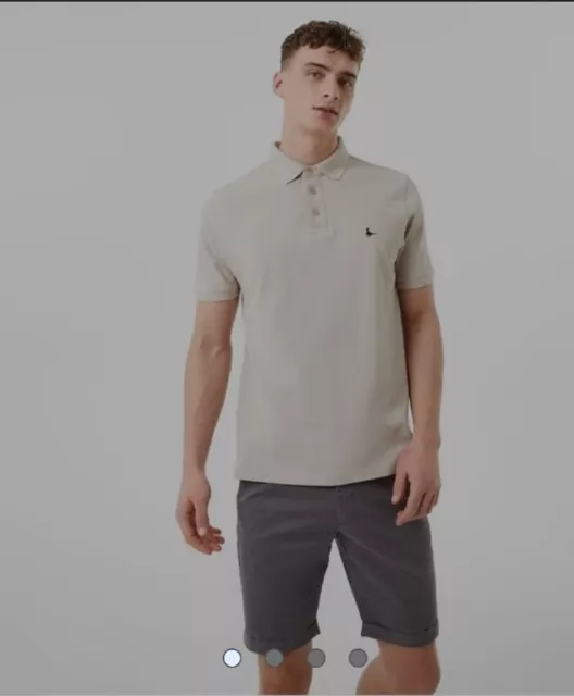 Jack Wills Mens Polo Shirt Top Short Aldgrove Stone Classic Fit