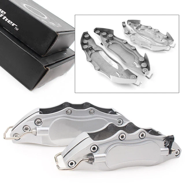 Front Rear Metal 3D Brake Caliper Cover Medium+Small Universal Style Silver 4PCS