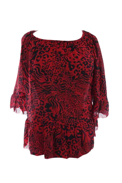 Kensie New Rouge Combo 3/4-Sleeve Animal-Swirl Printed Top  S $69