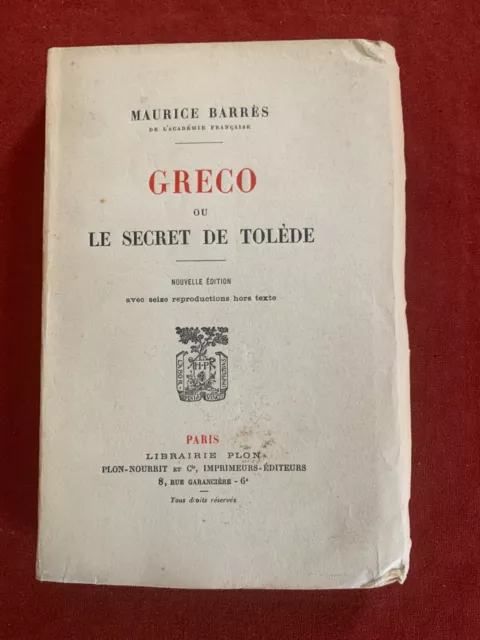 Eo - N° - Maurice Barres - Greco Ou Le Secret De Tolede - Tirage Limite - 1923