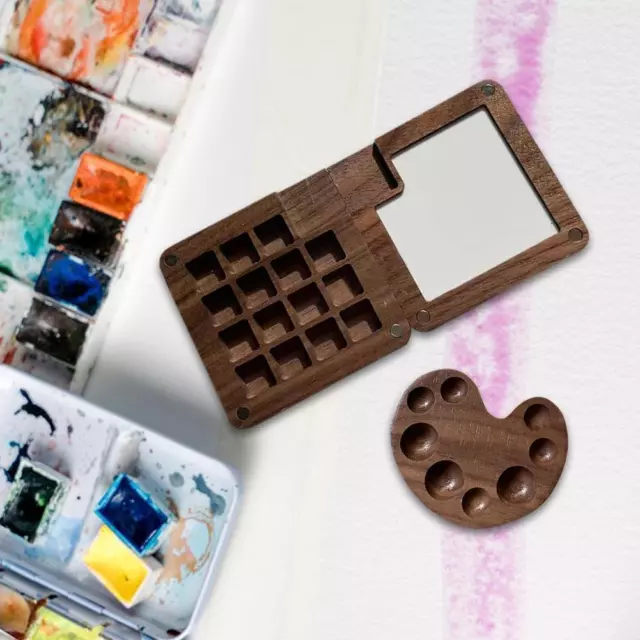 15Grid Portable Wooden Watercolor Packing Box Paint Tray Artist Square V4S5