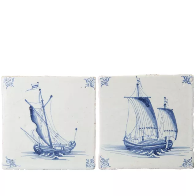 Nice field of 20 Dutch Delft Blue tiles, sailboat, 17th century. 3