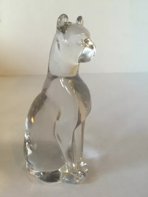 1x Silvestri Art Glass Clear Sitting Cat Puma Lynx Jaguar Figurine 6.25" tall 2