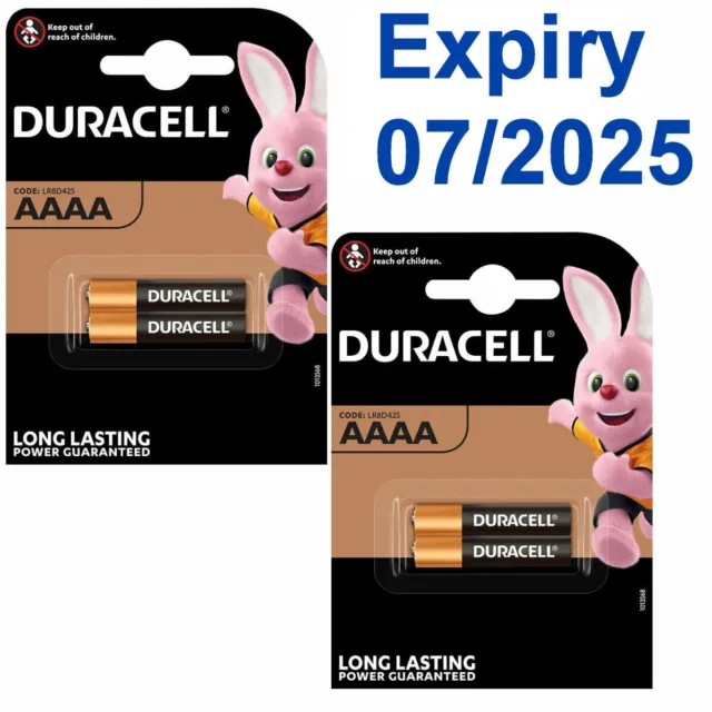 4 x Duracell AAAA Batteries (MX2500, E96, LR61) Very latest spec Expiry 07/2025