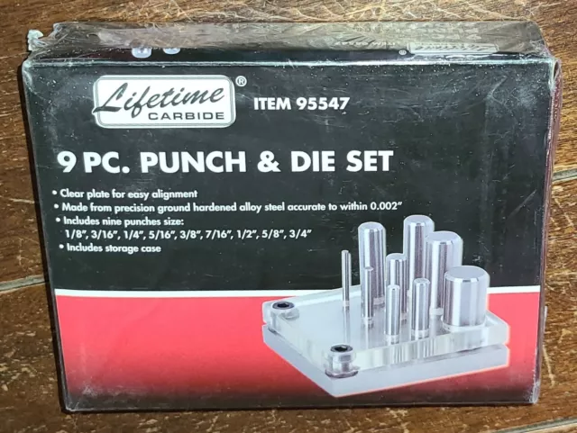 LIFETIME CARBIDE 9 Piece Hardened Alloy Steel Punch and Die Set #95547