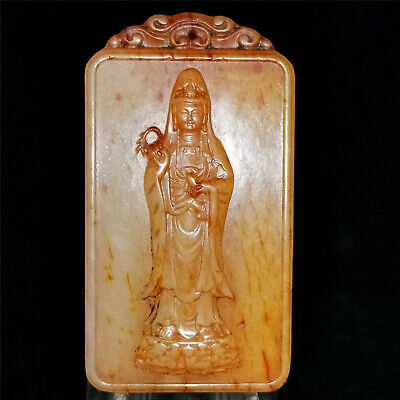 Chinese old hetian jade Jadeite pendant necklace hand-carved statue  bodhisattva