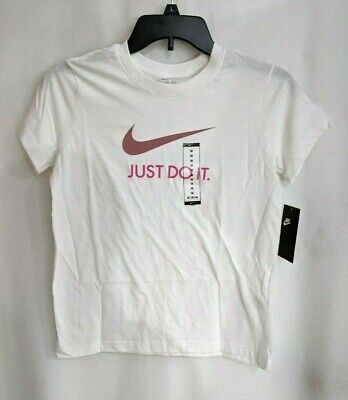 Nike (Kids) Girl's "Just Dot It" White Graphic T-Shirt (CU1814-100) Sizes M & L