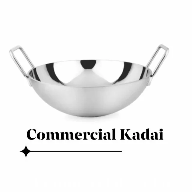 Heavy Stainless Steel WOK 20”(51cm)Dia with 2 Handles,Kadai,Stir Fry