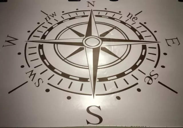 NEW 24” x 16” Brown Slanted Nautical Compass Rose Vinyl Wall Decor Decal