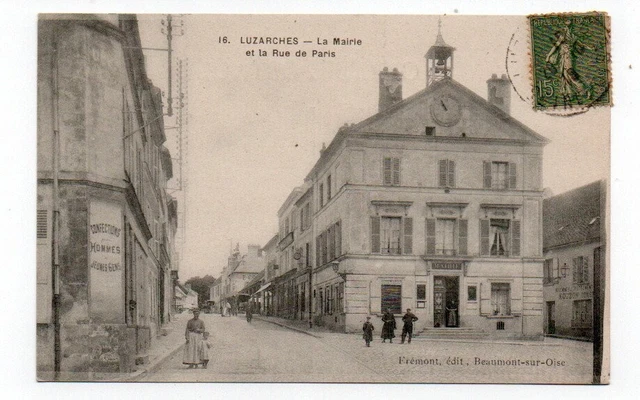 CPA4 -Luzarches-la mairie et rue de Paris-voir état