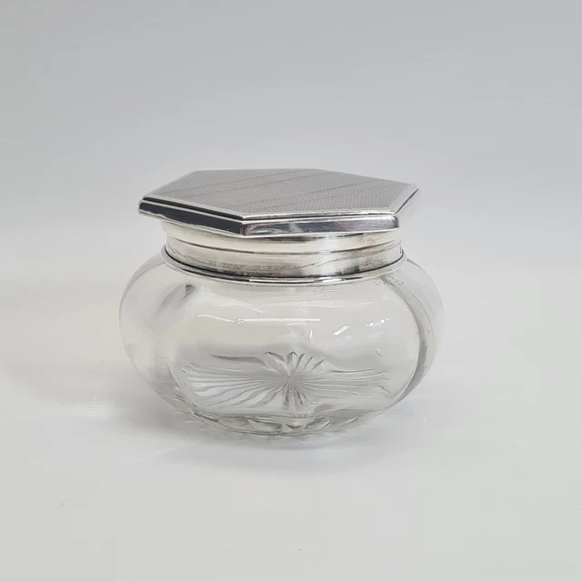 Sterling Silver Lidded Glass Dressing Table Jar By Adie Brothers Birmingham 1933