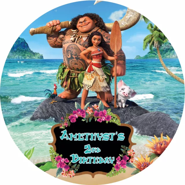 Moana Inspired Theme Floral Edible REAL Icing Birthday Cake Topper A4 or A3