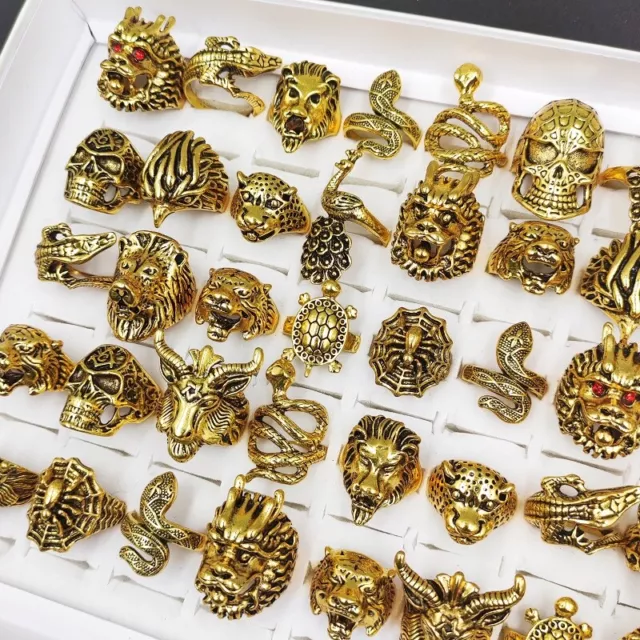 20Pcs Punk Gothic 3D Snake Wolf Lion Animal Rings for Men Mixed Vintage