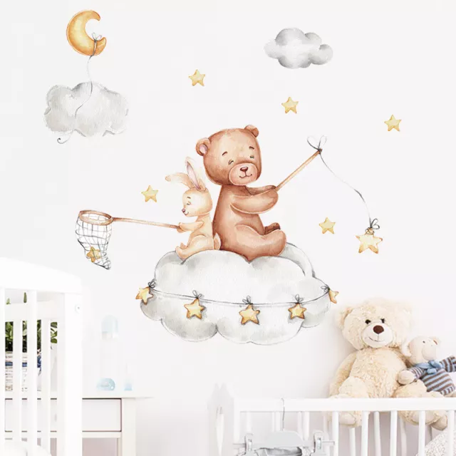 Cute Teddy Bunny Nursery Wall Decal Sticker Star Wall Decor Removable Decal