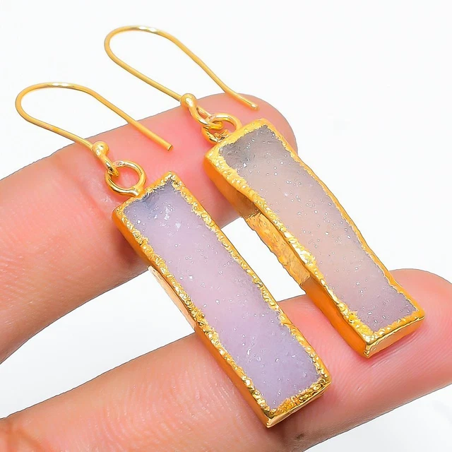 Rose Quartz Gemstone 925 Solid Sterling Silver Jewelry Earring 2.17" p394