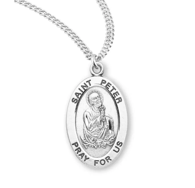 St.Saint Peter - 0.9 " Sterlingsilber Oval Medaille + 20 " Kette S9329